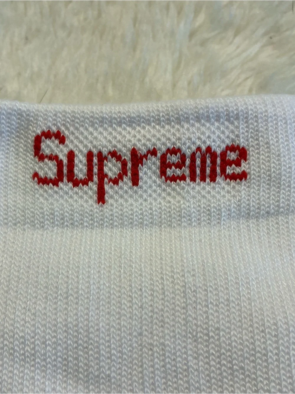 Supreme White Crew Socks with Red Logo - Men's 1 Pair